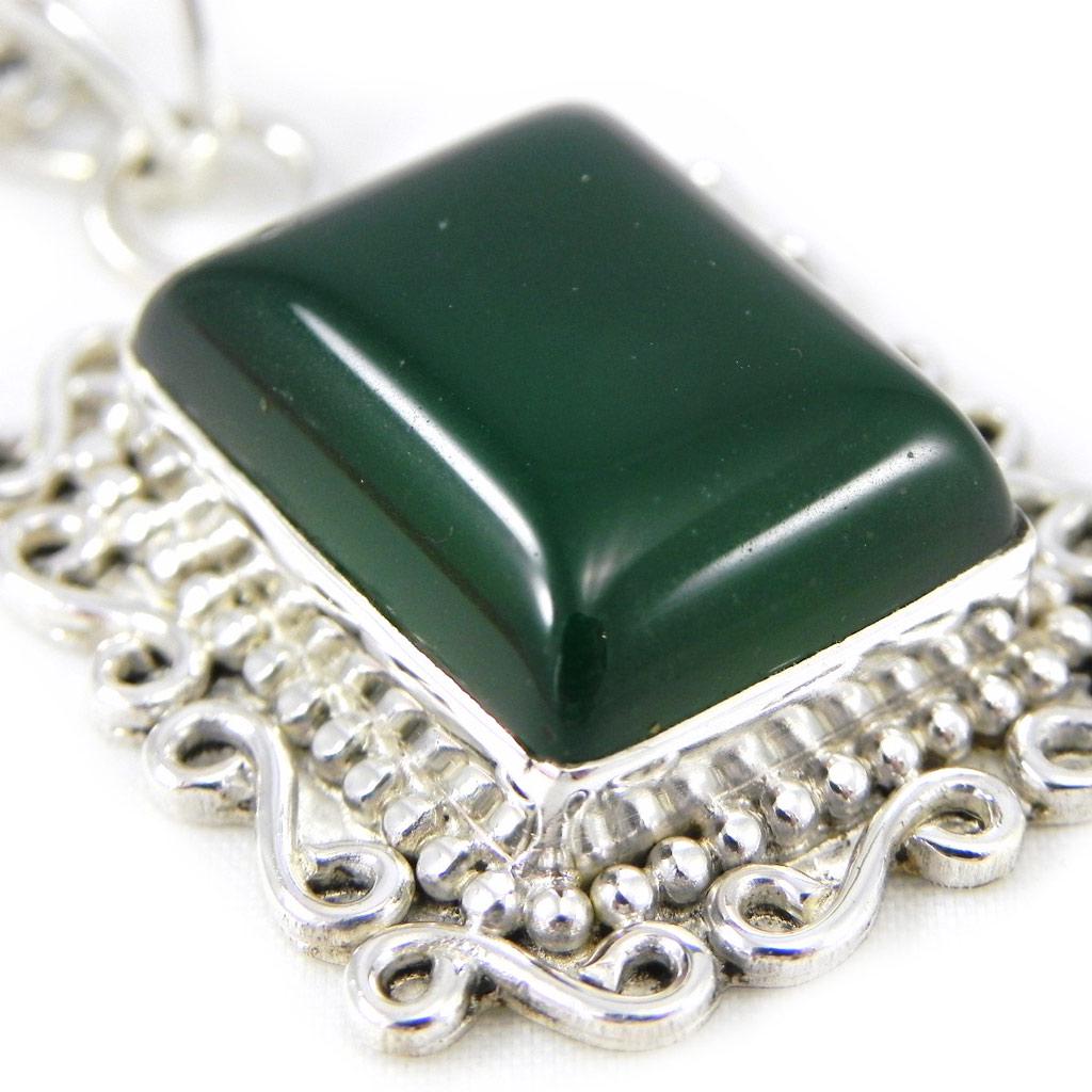 Les Trésors De Lily [H0037] - Silver Pendant 'Heaven' Green Onyx