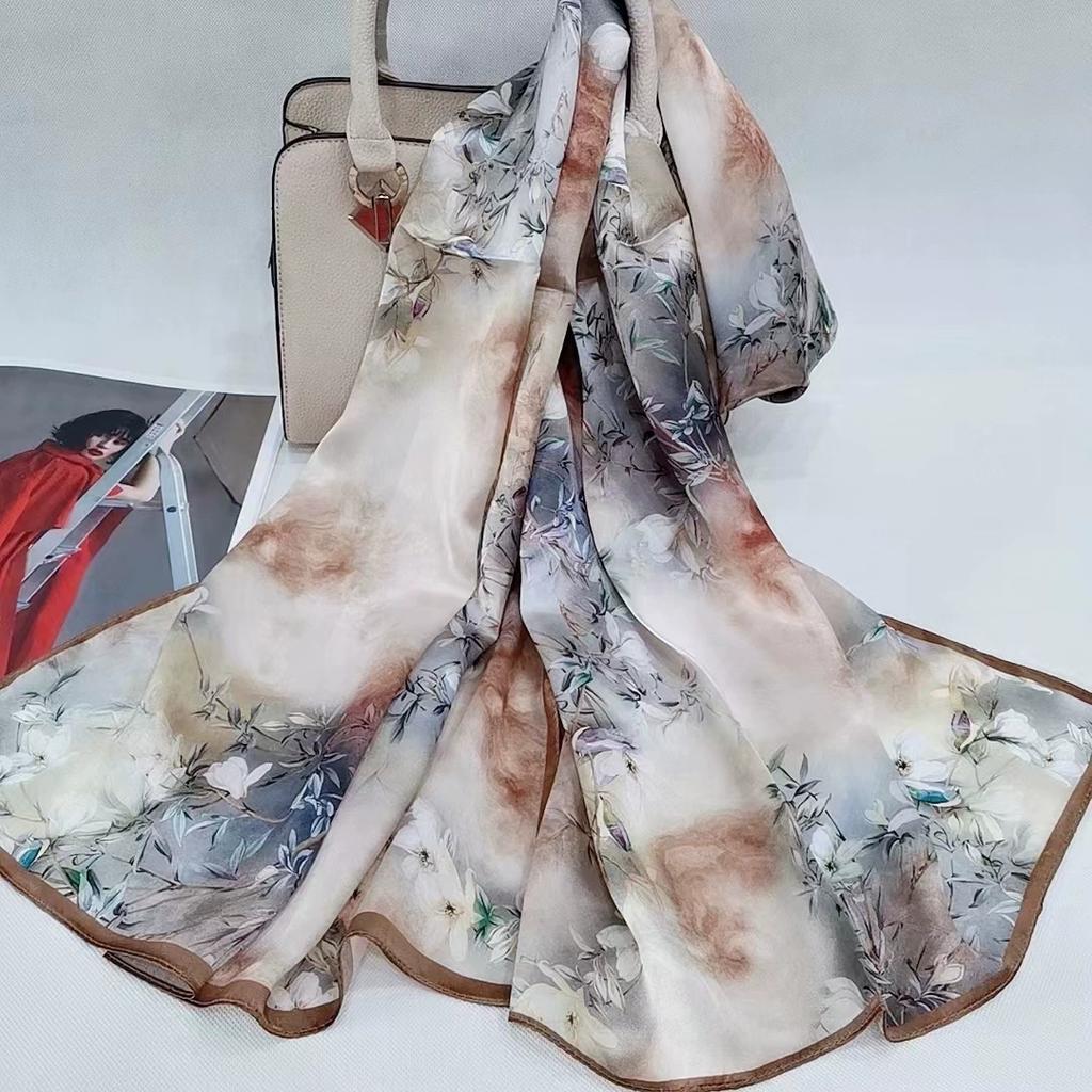 Hochwertiger 100% Seiden Schal Tuch Hijab Wickeltuch Damen Blumig Frühling Sommer Strand Seiden Schals
