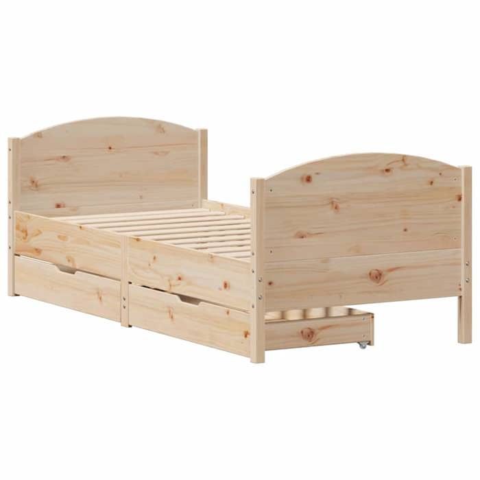 VidaXL Bed Frame with Headboard 75x190 Cm Solid Pine Wood, Bedroom Furniture, Slatted Base, Wooden Bed, Bed, 3301812