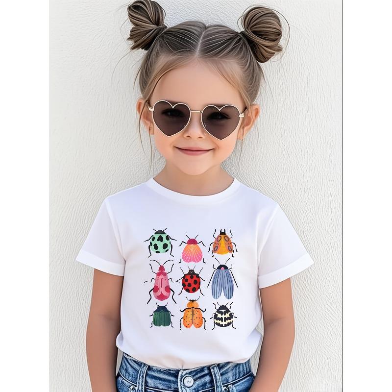European sizes Girls Outdoor T-Shirts Features a Casual And Stylish Design with Cute Insect Prints 110 белый
