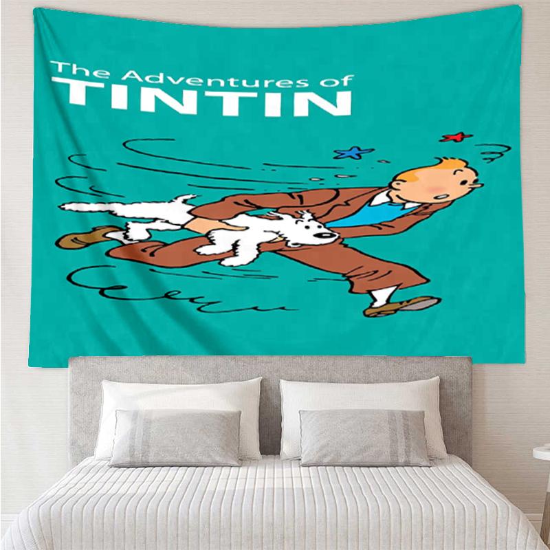 Arazzo da Parete con Stampa Le Avventure di Tintin, Sfondo, Montaggio Facile, Ideale per Camera da Letto, Ufficio e Soggiorno, con Decorazione Estetica da Appendere alla Parete.