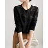 Women's Knitted Sweater Thin Sweater Temperament Commuting Style Round Neck Embossed Long Sleeve