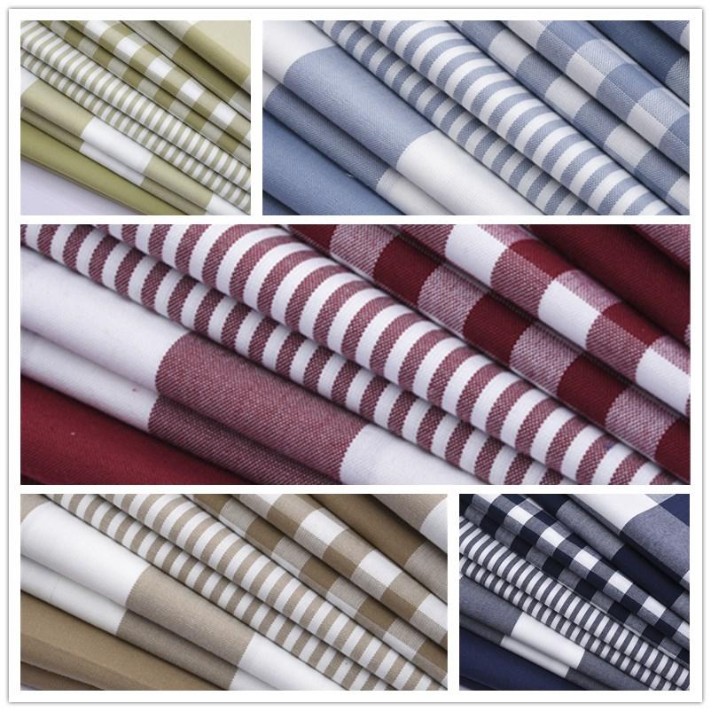 1M/2M/3M Thick Cotton linen solid color Fabric - Grid stripe DIY Material for Home Textiles (by Meter)