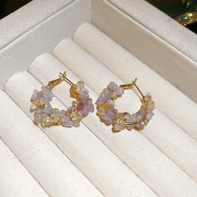 Silver needle irregular natural stone pearl earrings sweet small fresh earrings fashion versatile earrings niche high sense
