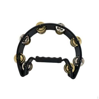 Half Moon Tambourine Hand Held Handheld Compact Percussion Hoop with Bells for Singers,