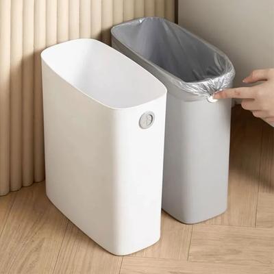 Papelera de plástico con tapa, diseño que ahorra espacio, adecuada para baño, cocina, sala de estar, color sólido simple