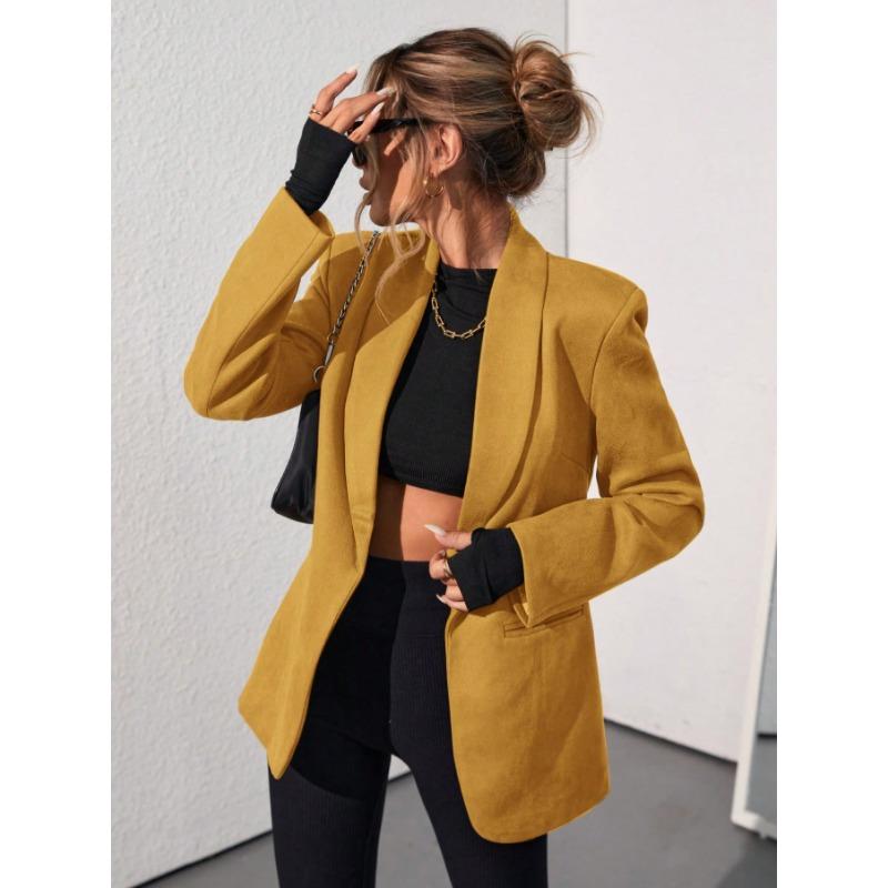 Women S Fashion Casual Solid Color Suede Blazer Jacket Long Sleeve