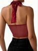 European & American Sexy See-Through Mesh Halter Top with Sequins & Fishbone Rhombus Pattern