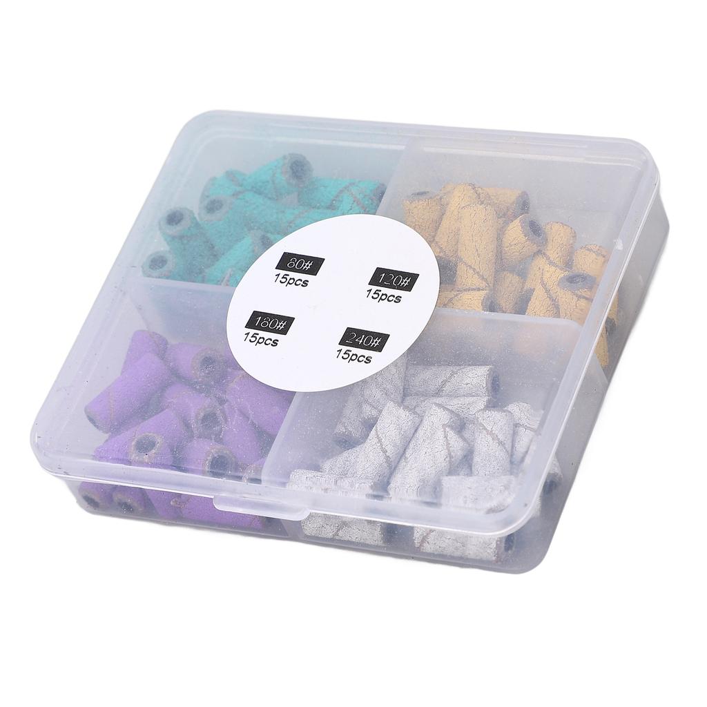 60pcs Nail Sanding Bands with Mandrel Bit Manicures Tool Professional Nail Polishing Bands 80 120 180 240 Grit