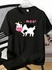 Unisexs Tee Cute Cartoon Cow Moo Slogan Graphic Print Cotton Short Sleeve Male Casual Streetwear Outdoor Daily Basic Fashion Top