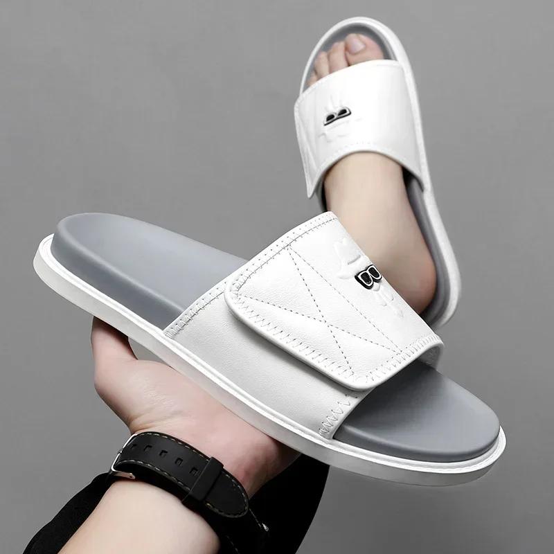 First-layer Cowhide Men's Slippers Light Luxury High-quality Slipper Handmade Genuine Leather Mens Sandals Non-slip Slippers Men