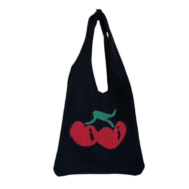 New bag large capacity tote bag cherry bag knitted bag hollow bag shoulder bag woven bag