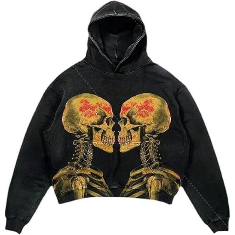 Amerikan Punk Kurukafa 3D Baskılı Kısa Kapüşonlu Sweatshirt Bol Kesim Erkek Kadın Sokak Giyimi