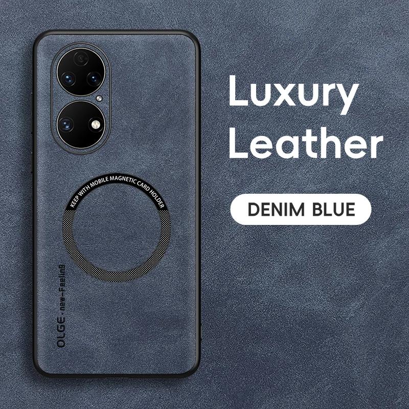 For Huawei P50 P50 Pro P50 E Fine Hole Sheepskin Magnetic TPU Soft Edge Anti-Drop Anti Fingerprint Phone Case