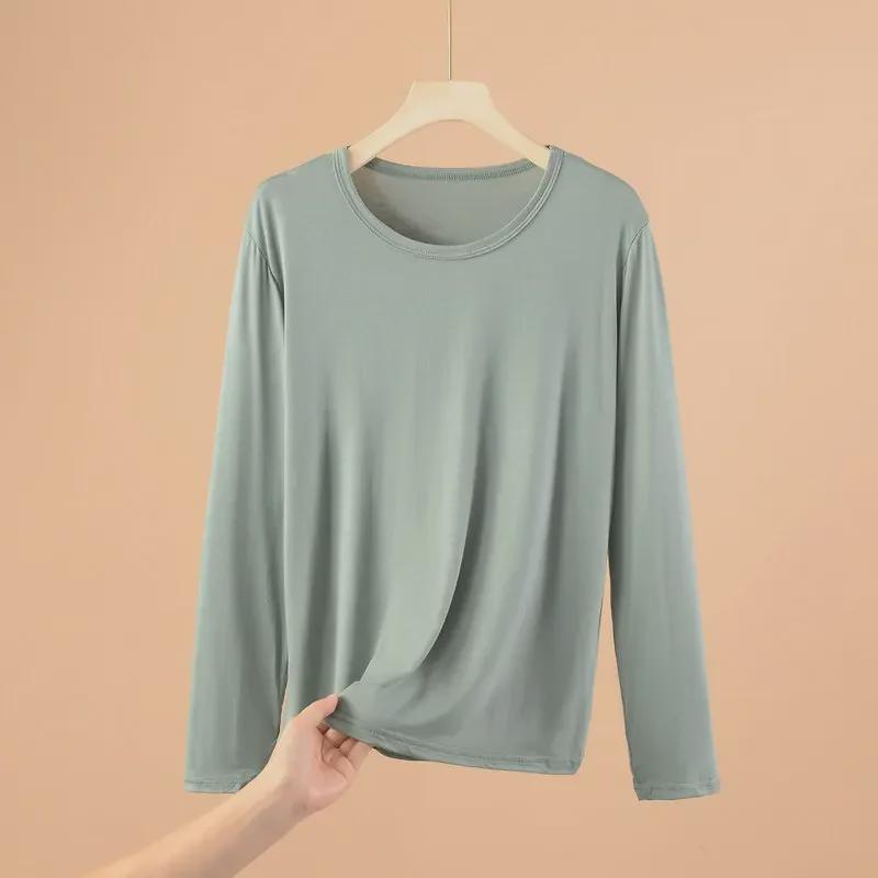 Plus Size Modal Long-Sleeve Loose Fit Round Neck T-Shirt for Women
