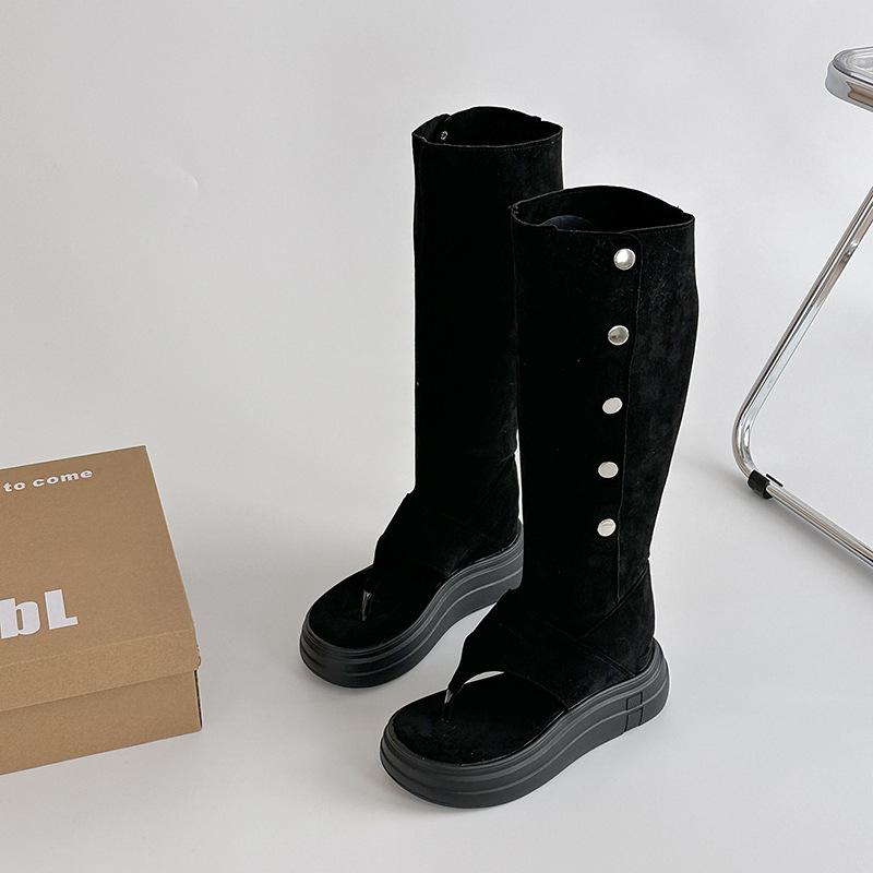 Fashion retro man boots two wear folded knee boots summer thick-soled Martin boots thin women toe cool boots