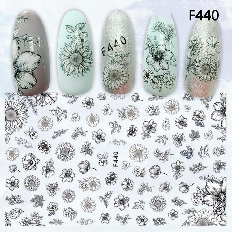 1pc 3D Nail Stickers Spring Summer Natural Flower Leaves Simulation Dried Flower Dragonfly Nail Applique Water Slides Decoration