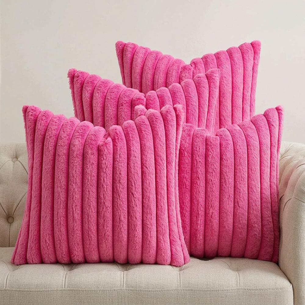 4PCS Soft Plush Pillowcases, Solid Color Striped Faux Rabbit Fur Pillowcases, Living Room Sofa Cushion Covers