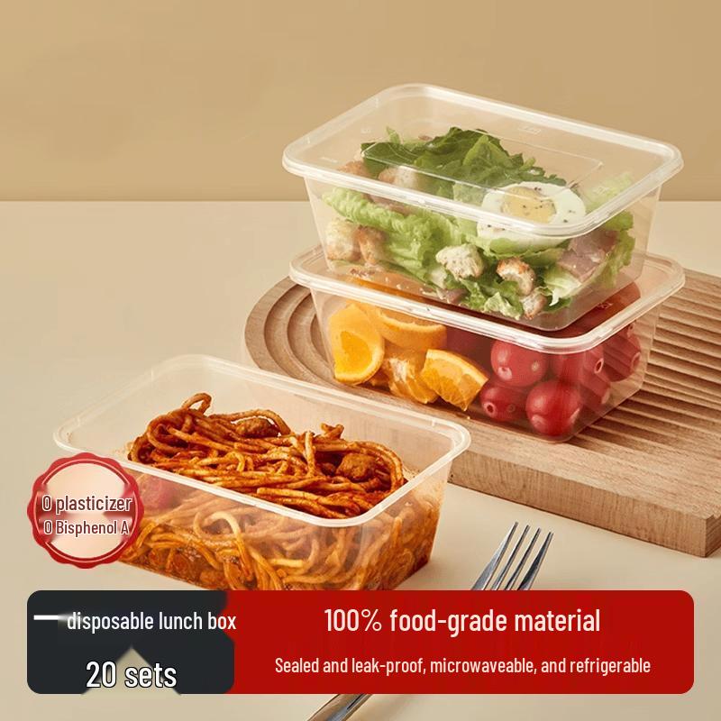 HANDUNYOU 900ml Rectangular Disposable Food Containers with Lids, 20-Pack