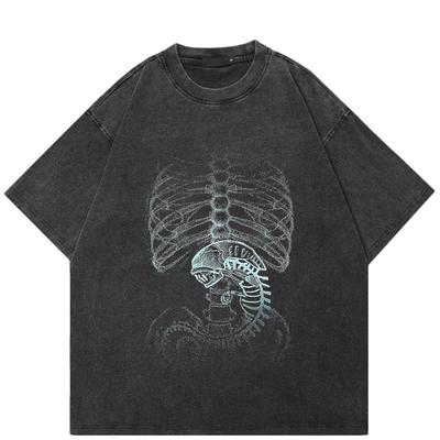 Halloween Skelett Grafik T-Shirt Baumwoll-T-Shirt Unisex Oberteile T-Shirts Sommer Kurzarm T-Shirt