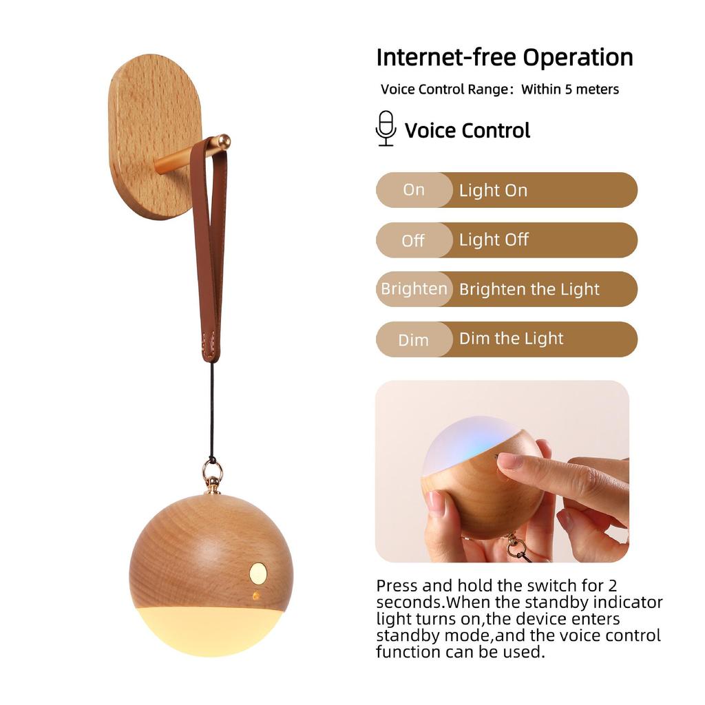 Smart Rechargeable LED Night Light: Solid Wood with Motion Sensing for Home & Hallways