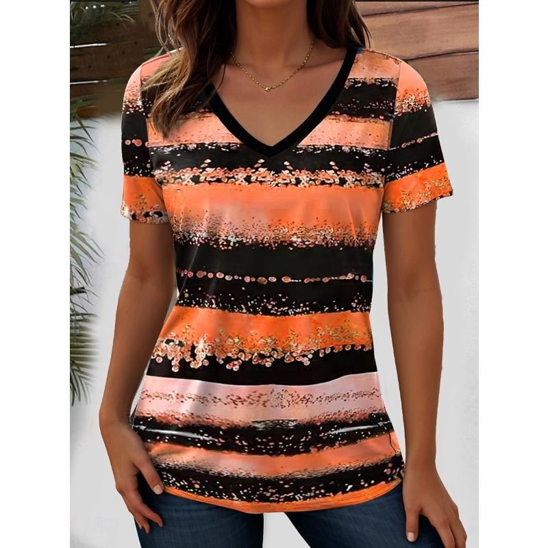 Women's T Shirt Ocean Striped Casual Short Sleeve V Neck Regular Tops