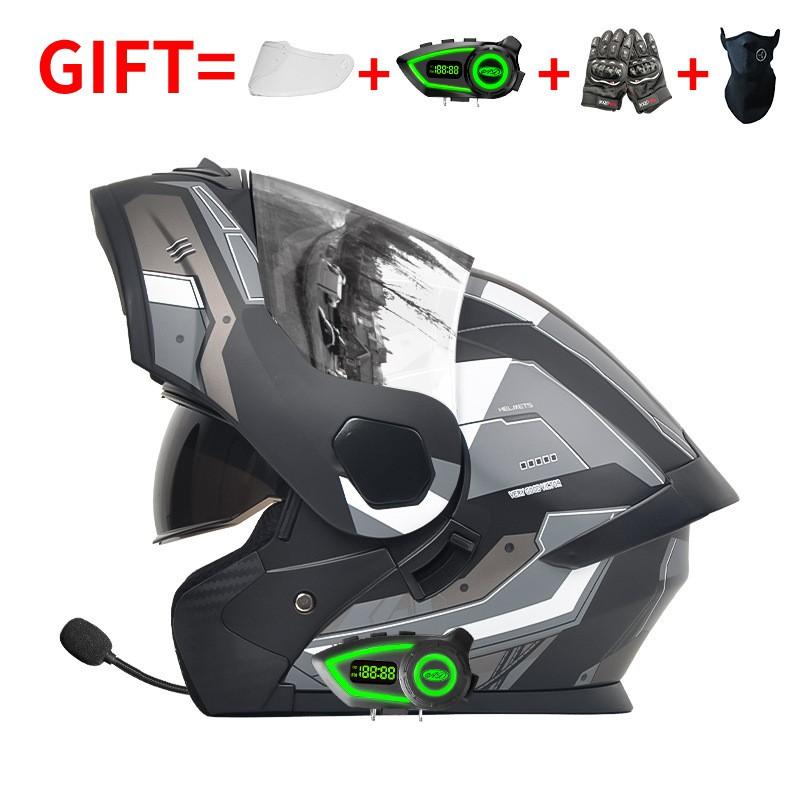 Bluetooth-Enabled Full Face Motorcycle Helmet With Dual Visors DOT 3C Certified All-Season Flip-Up Design Men Women
