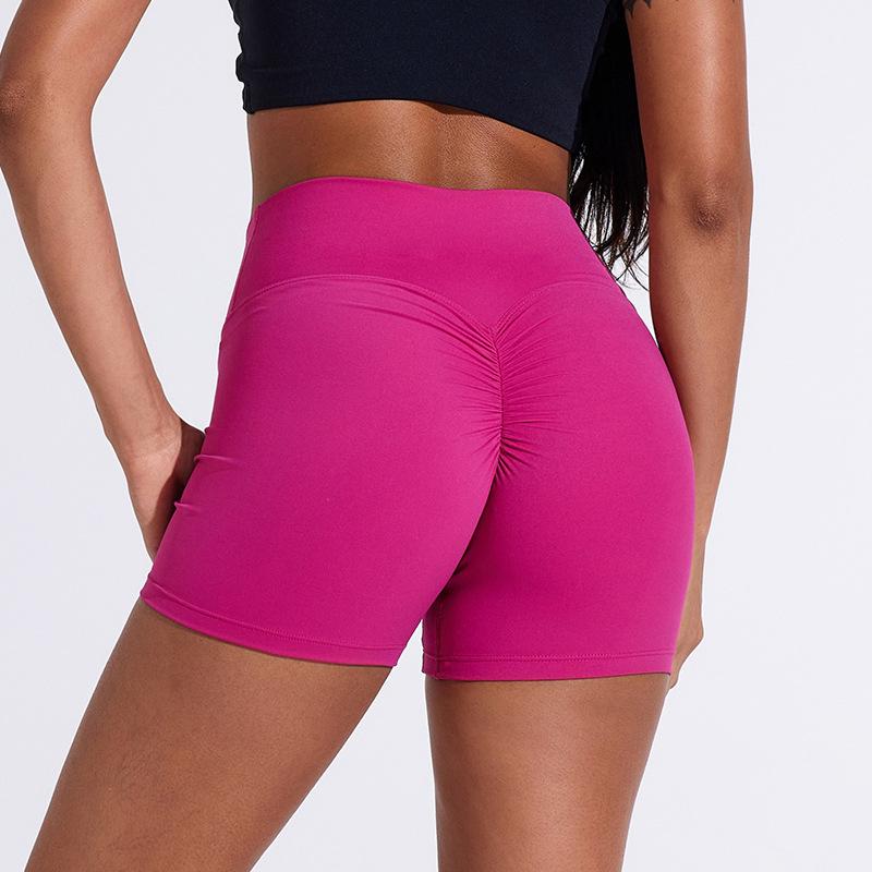 Women's High Waist Pleated Quick-Dry Yoga Shorts - Peach Hip Lifting Fitness Running Pants
