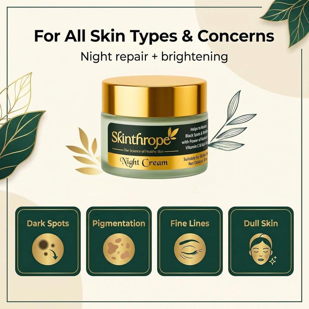 Kumkumadi Night Cream 50g – Reduces Pigmentation, Dark Spots & Uneven Skin Tone, Night Cream, For Men & Women, Paraben-Free