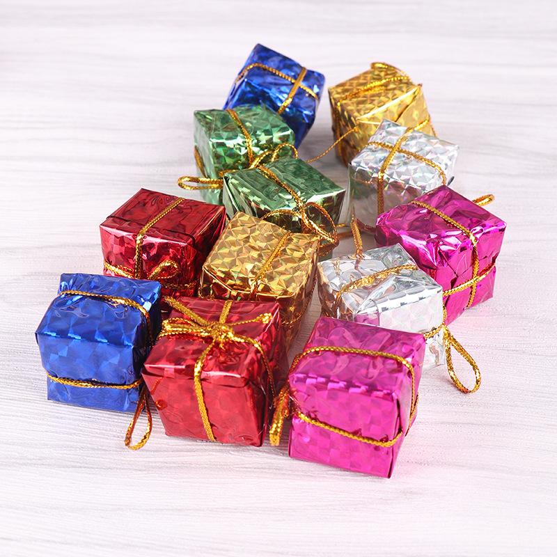 WTEMPO 4 Packs 12PCS/Pack Christmas Decorations 2.5CM Laser Small Gift Bags Christmas Decorations Creative DIY Christmas Tree Decorative Pendants