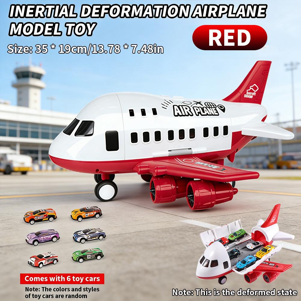 Kids Airplane Toy Set Large Airliner Model with 6 Toy Cars Storage Inertia Airplane Color Box