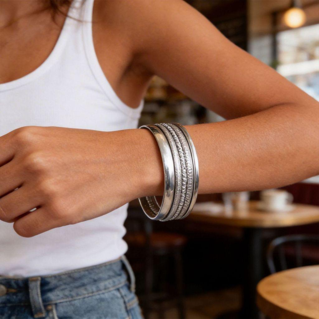 Alloy Chain Bracelet Set For Women With Geometric Design And Multilayer Style