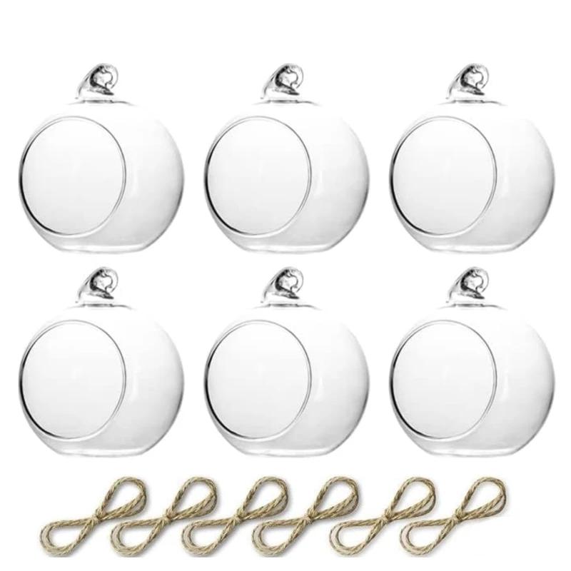 6/8cm Hanging Glass Tealight Holder Globe Glass Orbs Air Plants LED Candle Holders for Wedding Party Decor Indoor Outdoor Garden