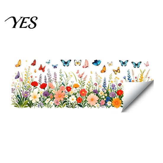 Non-damaging Glass Sticker Colorful Flower Butterfly Window Cling, Waterproof PVC Static Sticker, Pastoral Style Cling Removable No Adhesive for Home B