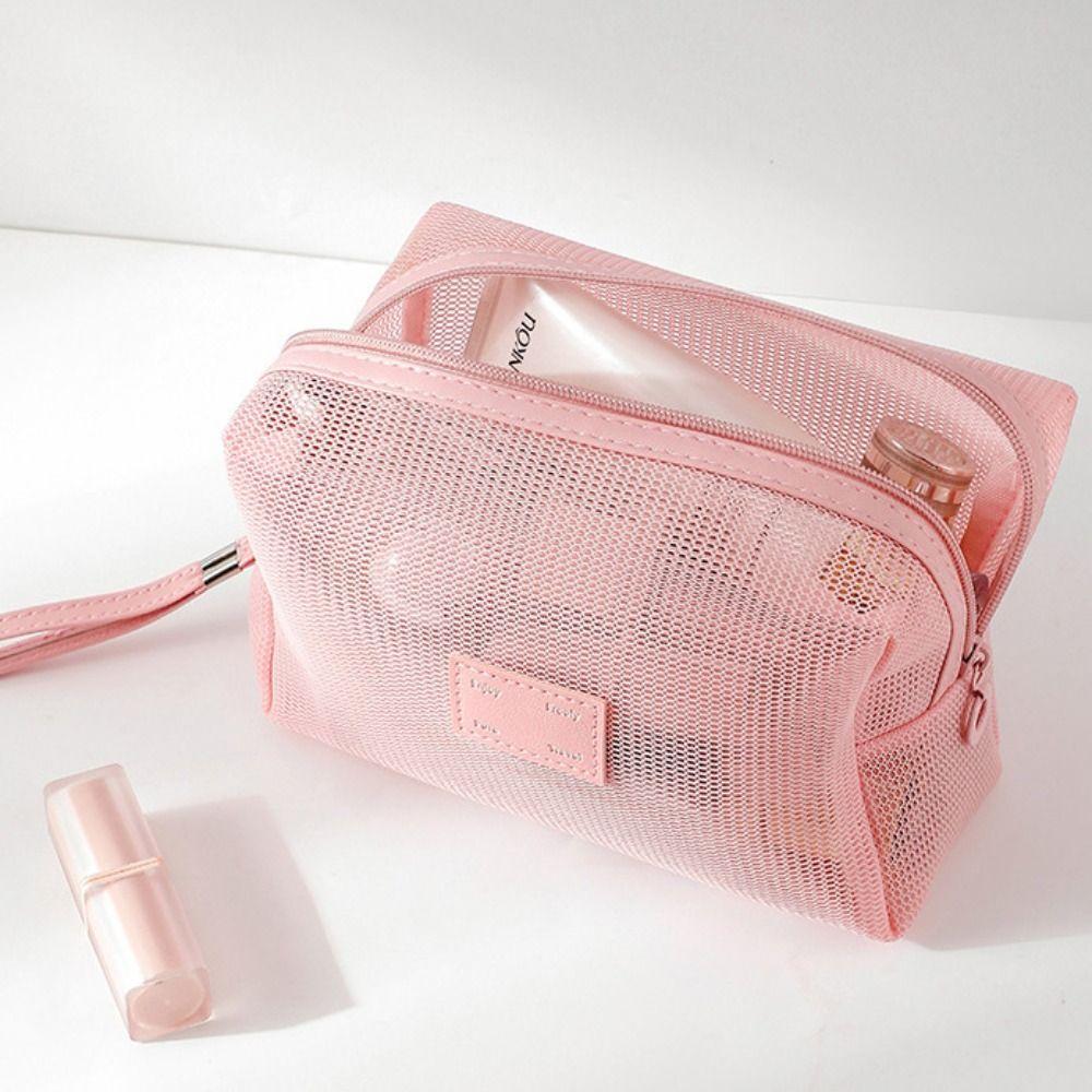 

Square Mesh Handheld Makeup Bag Portable Storage Toiletry Bag Camping Style1-Grey