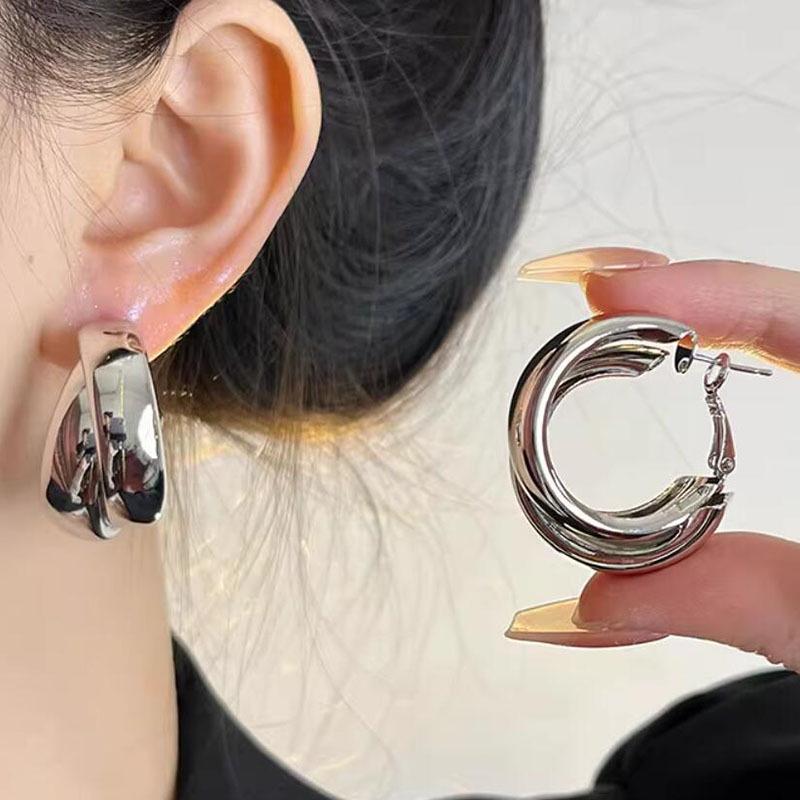 Luxury Korean Double-Layer Earrings: Autumn/Winter Cool Style Studs & Hoops