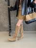 Suede Pile Boots Medium Knight Boots Women's Shoes 2025 Autumn and Winter Skinny Long Boots