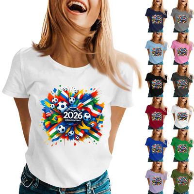 Women’s Casual Crew Neck Short Sleeve Pullover T Shirt 2026 World Football Letter Print Top for Supporters and Fans