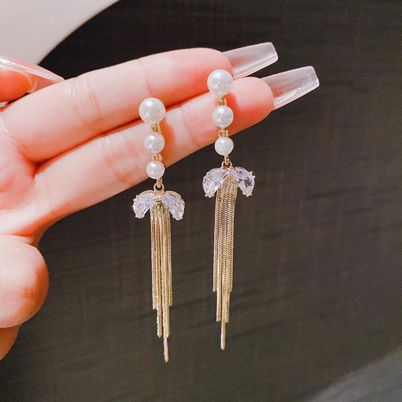 New Design Pearl Long Fringed Earrings Light Luxury Fashion Earrings High-end Ear Jewelry