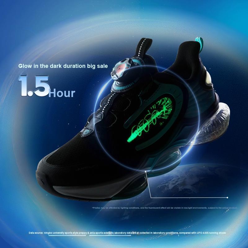 Anta Kids UFO 6.0 Leather Shock Absorbing Durable Rebound Low Top Running Shoes Kids Running Shoes Black Green 312435583N-2