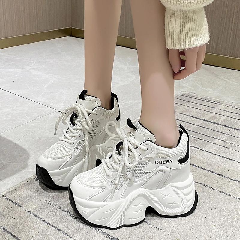 Mode 10CM Damen Chunky Sneakers Neu 2024 Herbst Hohe Plateau Mesh Dad Shoes Damen Casual Trainer Sneakers Dicke Sohle Vulkanisierte Schuhe