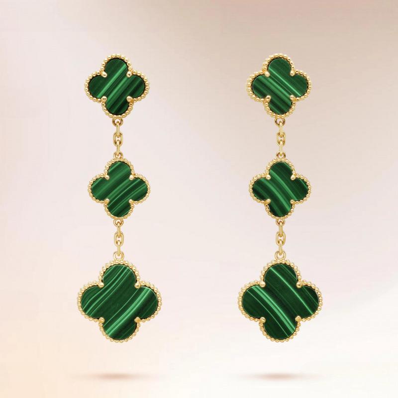 Four-leaf Clover Earrings Fashionable Three-flower Earrings Natural Mother-of-pearl Agate and Chalcedony Women's Earrings