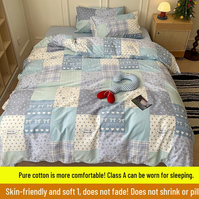 Skin-Friendly Striped Cotton Bedding Set - Fresh Style, 100% Pure Cotton, A-Class Quality, Four-Piece Set for Spring/Summer
