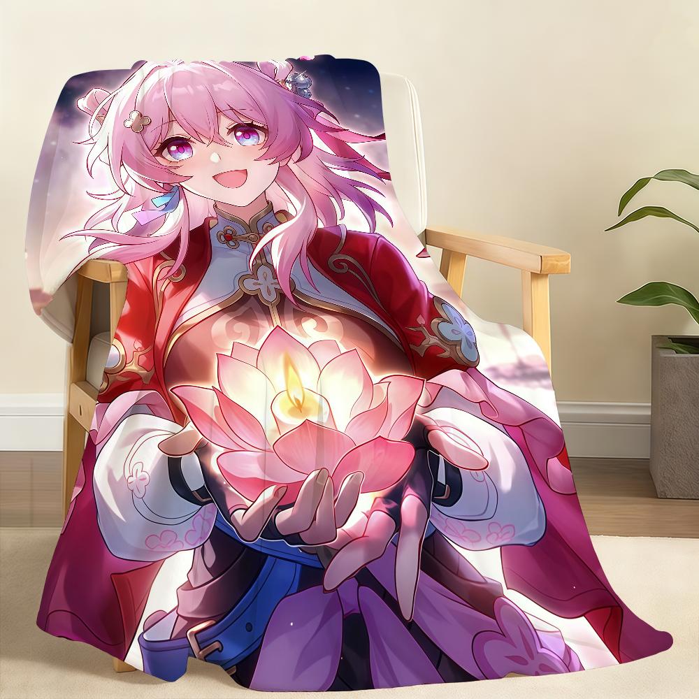 Game Honkai Star M March 7th Blanket Soft Throw Blanket for Home Bedroom Bed Sofa Picnic Travel Office Rest Cover Blanket Gift
