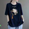 Women Summer Flower Embroidery Short Sleeve Casual T-shirts