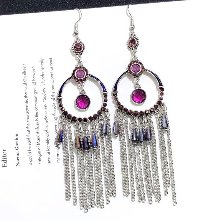 Retro crystal fringed earrings femininity versatile personality long earrings fashion court earrings