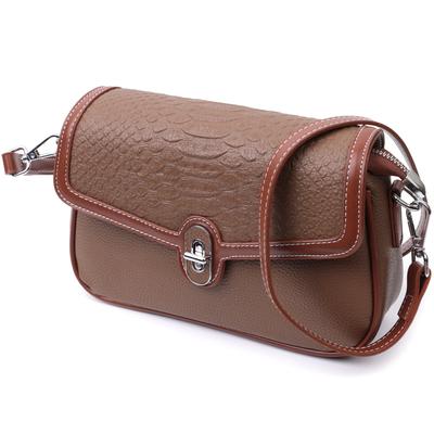Women's Bag with Textured Flap Made of Genuine Leather Vintage 22621 Brown