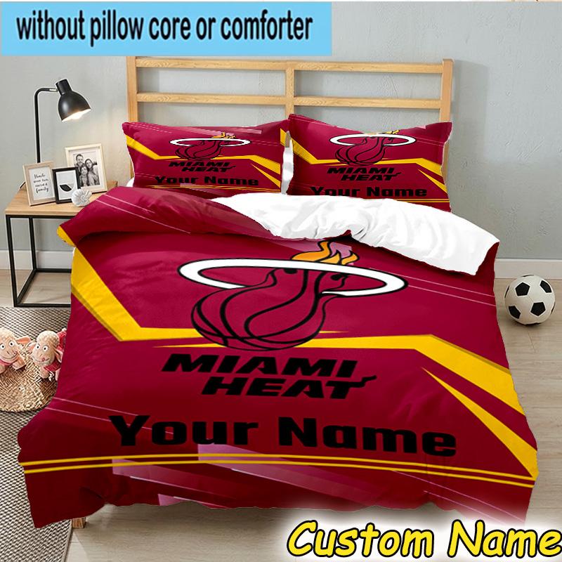 3pcs Custom Name Heat Miami Team Spirit Bedding Set Includes 1 Duvet Cover & 2 Pillowcases for All Seasons Dormitory Home Decor Christmas gifts