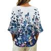 Women's Vintage Floral Print V Neck Short Sleeve Loose Fit T Shirt Made with Linen Blend Fabric Casual Summer Top for Daily Wear