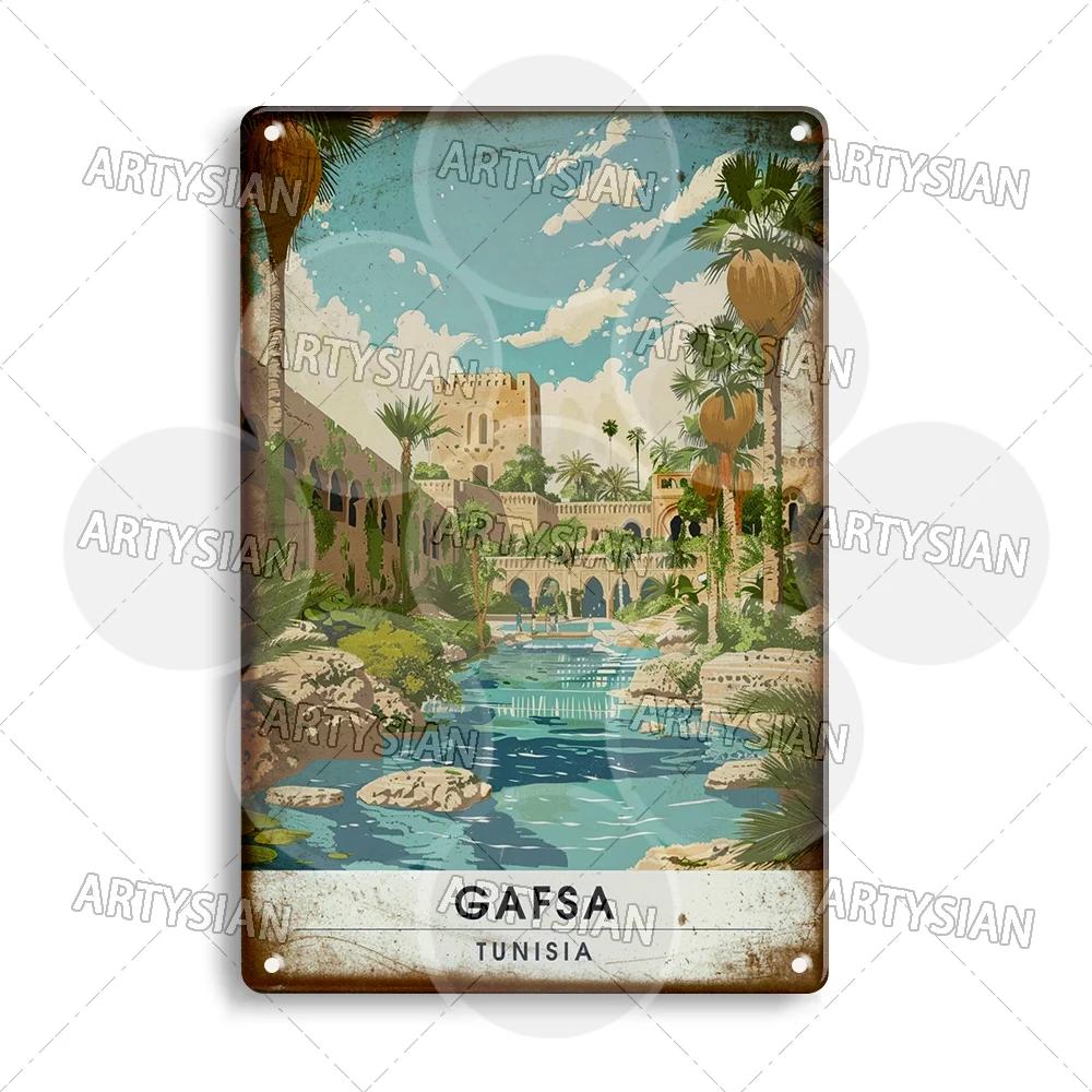 Maghreb Travel Cityscape Metal Sign Alger Algeria Djerba Tunisia Chefchaouen Morocco Marrakesh Zarzis Oran Tiaret Kabylie